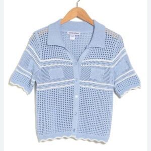 Cotton Emporium Crochet Striped Short Sleeve Cardigan NEW